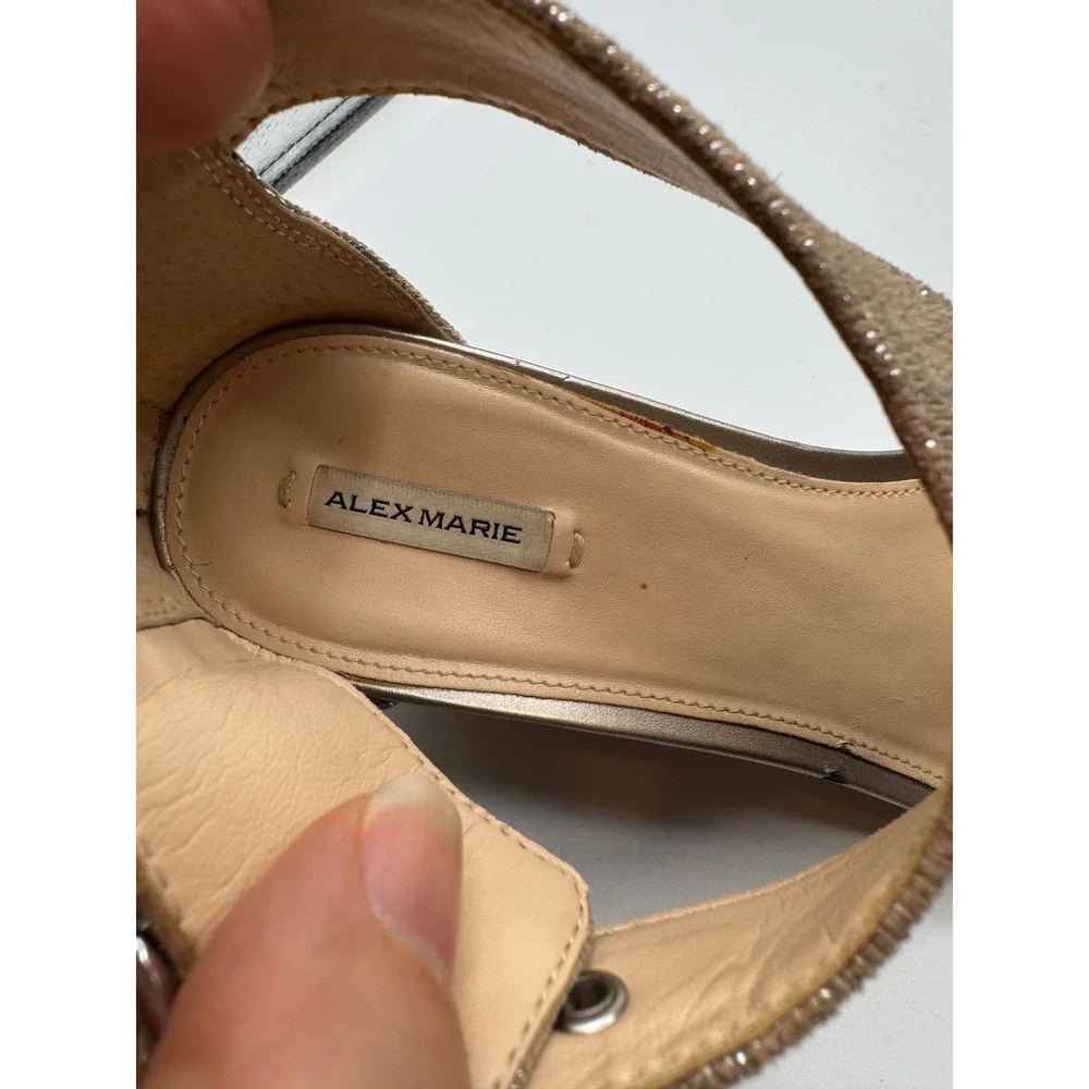 Alex Marie Metallic Gold T-Strap Cork Wedge Sandals Champagne size 9